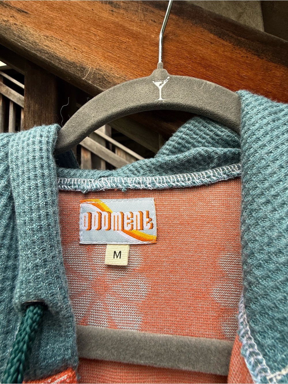 Oddment Apparel - Handmade Patchwork Hoodie- Orange & Light Blue - Picture 3 of 3